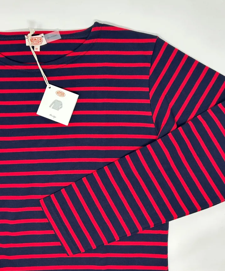 ARMOR LUX CAMICIA BRETONE COTONE SPESSO RIGA BLU/ROSSO