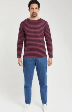 ARMOR LUX CAMICIA BRETONE COTONE SPESSO RIGA BLU/ROSSO