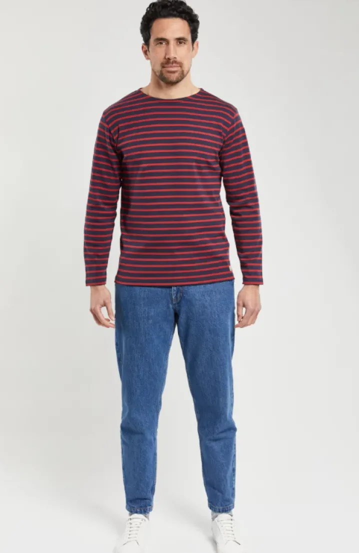 ARMOR LUX CAMICIA BRETONE COTONE SPESSO RIGA BLU/ROSSO