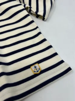 ARMOUR LUX CAMICIA BRETONE COTONE SPESSO RIGA BIANCO/BLU
