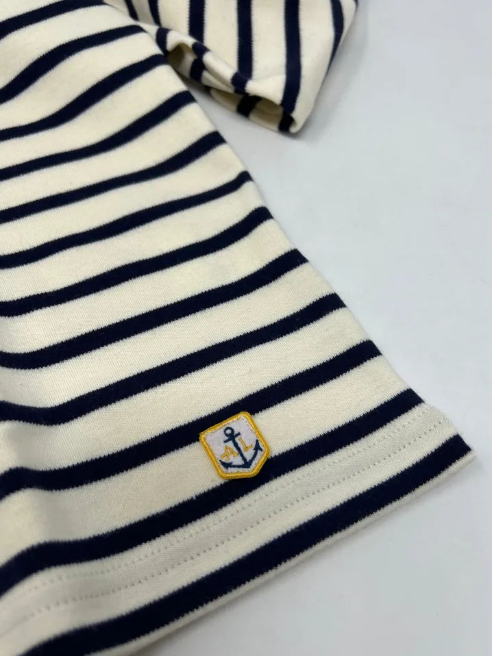 ARMOUR LUX CAMICIA BRETONE COTONE SPESSO RIGA BIANCO/BLU