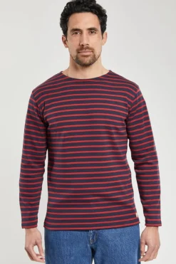 ARMOUR LUX CAMICIA BRETONE COTONE SPESSO RIGA BIANCO/BLU