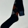 BRESCIANI CALZE LANA FANTASIA ROMBI BLU/ARANCIO/GRIGIO