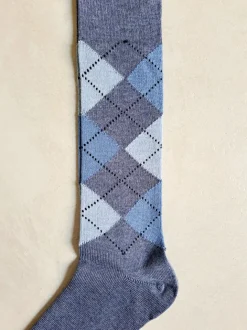 BRESCIANI CALZE LANA FANTASIA ROMBI AZZURRO