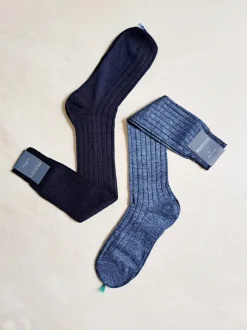 BRESCIANI CALZE LINO A COSTE BLU