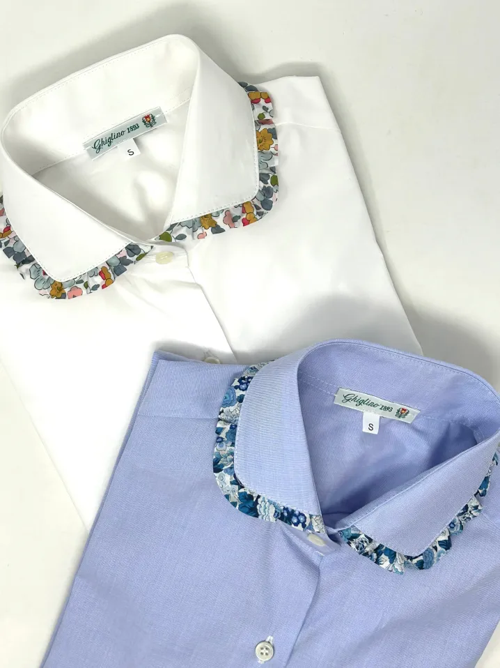 CAMICIA ERIKA AZZURRA POPELINE rouches LIBERTY FABRICS