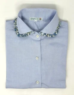 CAMICIA ERIKA OXFORD AZZURRA rouches LIBERTY FABRICS