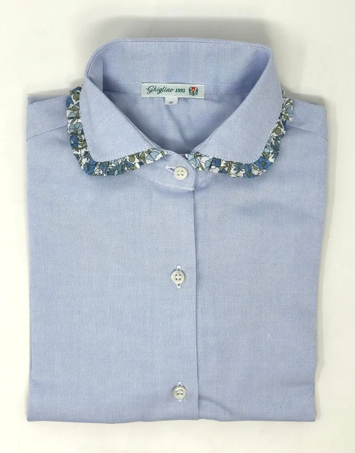CAMICIA ERIKA OXFORD AZZURRA rouches LIBERTY FABRICS