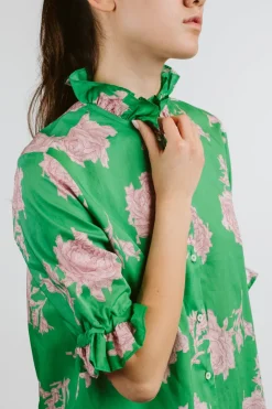 CAMICIA TRILLY MANICA CORTA MAXI ROUCHES MADE WITH LIBERTY FABRICS