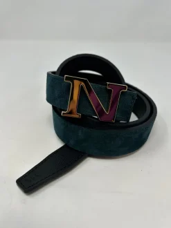 CINTURA ALPHABET STYLE REVERSIBILE PELLE NERA/CAMOSCIO PETROLIO