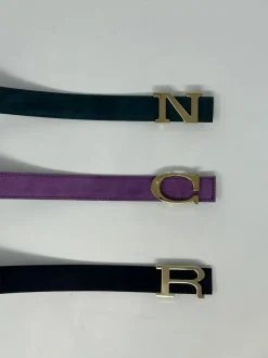 CINTURA ALPHABET STYLE REVERSIBILE PELLE NERA/CAMOSCIO PETROLIO