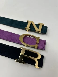 CINTURA ALPHABET STYLE REVERSIBILE PELLE NERA/CAMOSCIO PETROLIO
