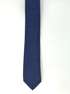 CRAVATTA BLU CHIARO SETA FOULARD DISEGNO FLOREALE ROSSO