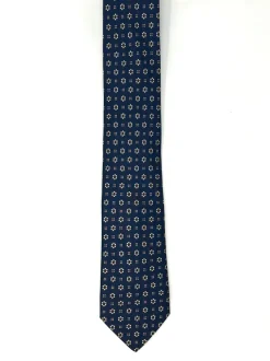 CRAVATTA BLU SETA FOULARD DISEGNO FLOREALE BIANCO