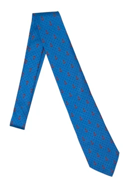 CRAVATTA SETA FOULARD CELESTE ANCORE E POIS