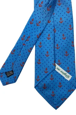 CRAVATTA SETA FOULARD CELESTE ANCORE E POIS