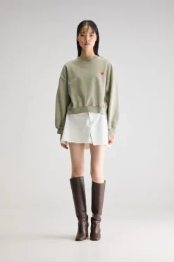 FANCY CROPPED CREWNECK SWEATSHIRT SAGE GREEN