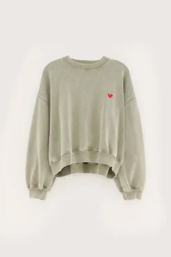 FANCY CROPPED CREWNECK SWEATSHIRT SAGE GREEN