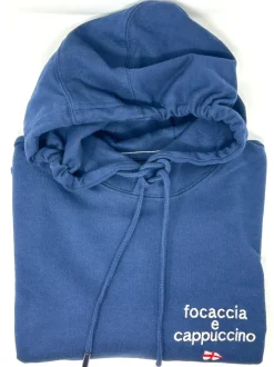 FELPA CON CAPPUCCIO "FOCACCIA E CAPPUCCINO" BLU