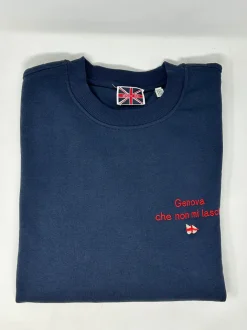 FELPA GIROCOLLO RICAMO GENOVESE "GENOVA CHE NON MI LASCIA" BLU
