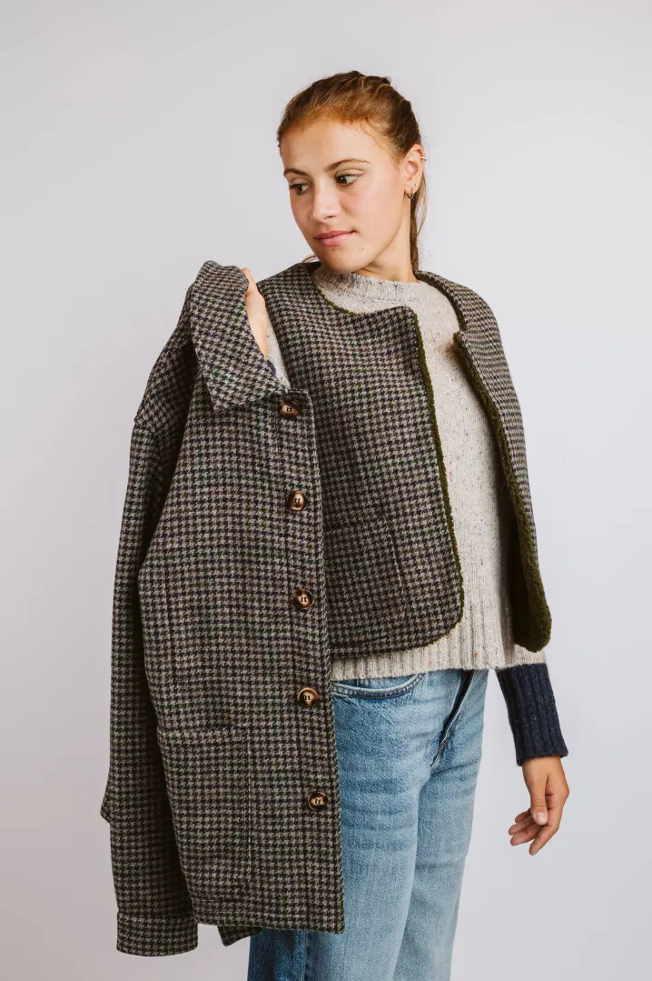 GIACCA DEL CAMALLO HARRIS TWEED PIED DE POULE GRIGIO