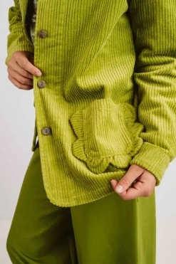 GIACCA DEL CAMALLO “LADY" VELLUTO A COSTE TASCHE SMERLO VERDE PISTACCH