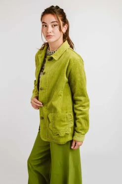 GIACCA DEL CAMALLO “LADY" VELLUTO A COSTE TASCHE SMERLO VERDE PISTACCH