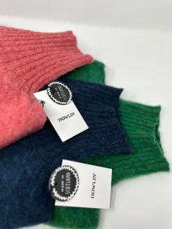HOWLIN MAGLIONE GRIGIO COLLO BORDEAUX LANA CARDATA SHAGGY
