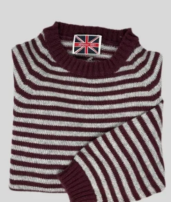 MAGLIONE GIROCOLLO MILLERIGHE GRIGIO/BORDEAUX