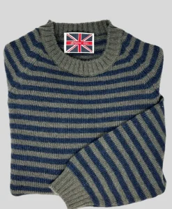 MAGLIONE GIROCOLLO MILLERIGHE CASTAGNA/BLU