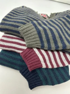 MAGLIONE GIROCOLLO MILLERIGHE CASTAGNA/BLU