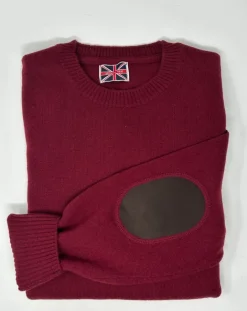 MAGLIONE "OSCAR" GIROCOLLO LANA MERINO FINE TOPPE IN CAMOSCIO