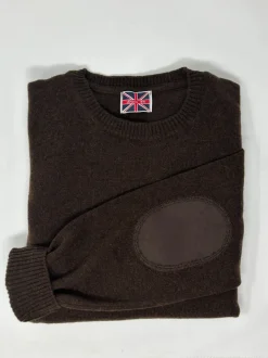 MAGLIONE "OSCAR" GIROCOLLO LANA MERINO FINE TOPPE IN CAMOSCIO
