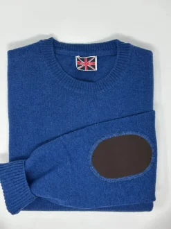 MAGLIONE "OSCAR" GIROCOLLO LANA MERINO FINE TOPPE IN CAMOSCIO