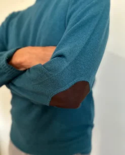 MAGLIONE "OSCAR" GIROCOLLO LANA MERINO FINE TOPPE IN CAMOSCIO