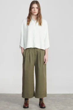 OUTSIDE PANTS BEATRIZ FUREST PANTALONI "OUTSIDE" CROPPED PINCES NAVY BLU