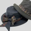 OXFORD BLU ENGLAND CAPPELLO CERATO IMPERMEABILE CON FIOCCO TARTAN BLU