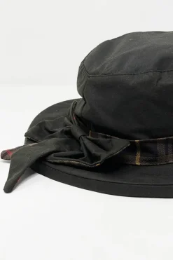 OXFORD BLU ENGLAND CAPPELLO CERATO IMPERMEABILE CON FIOCCO TARTAN BLU