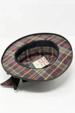 OXFORD BLU ENGLAND CAPPELLO CERATO IMPERMEABILE CON FIOCCO TARTAN BLU