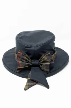 OXFORD BLU ENGLAND CAPPELLO CERATO IMPERMEABILE CON FIOCCO TARTAN BLU