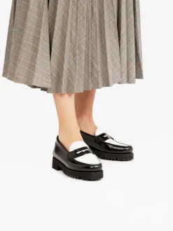 PENNY LOAFERS PLATEAU 90S BLACK & WHITE NAPPINA G.H.BASS WEEJUNS.