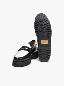 PENNY LOAFERS PLATEAU 90S BLACK & WHITE NAPPINA G.H.BASS WEEJUNS.
