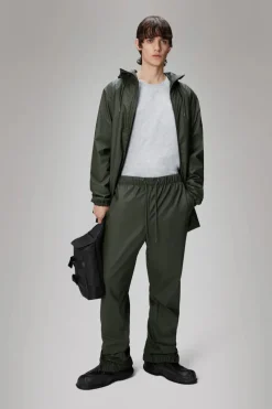 RAINS RAIN PANTS REGULAR PANTALONI CERATA UOMO IMPERMEABILI REGULAR FIT GREEN