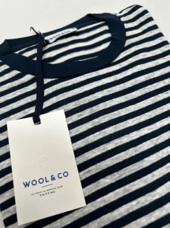 WOOL & CO T-SHIRT GIROCOLLO RIGA BLU/BIANCA